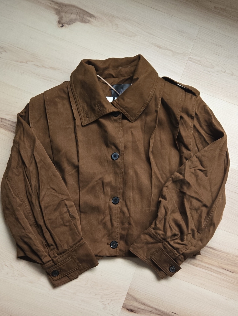 NWT Zara Pleated Jacket With Tabs, Brown, Size Large